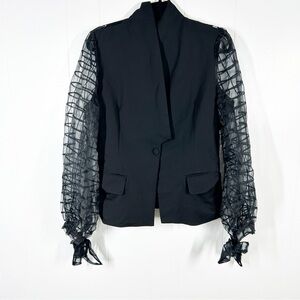 NWOT Akira Black Blazer Windowpane Sheer Sleeves Small